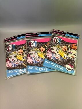(3) Unopened Packs Monster High (10) Invitations  Birthday Party Supplies 2012